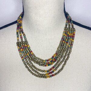 Southwestern Beaded Necklace Gold Toned 6-Strand 20”